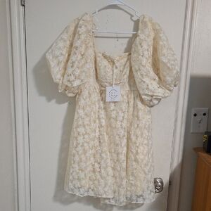 Elegant Cream Lace Women's Dress